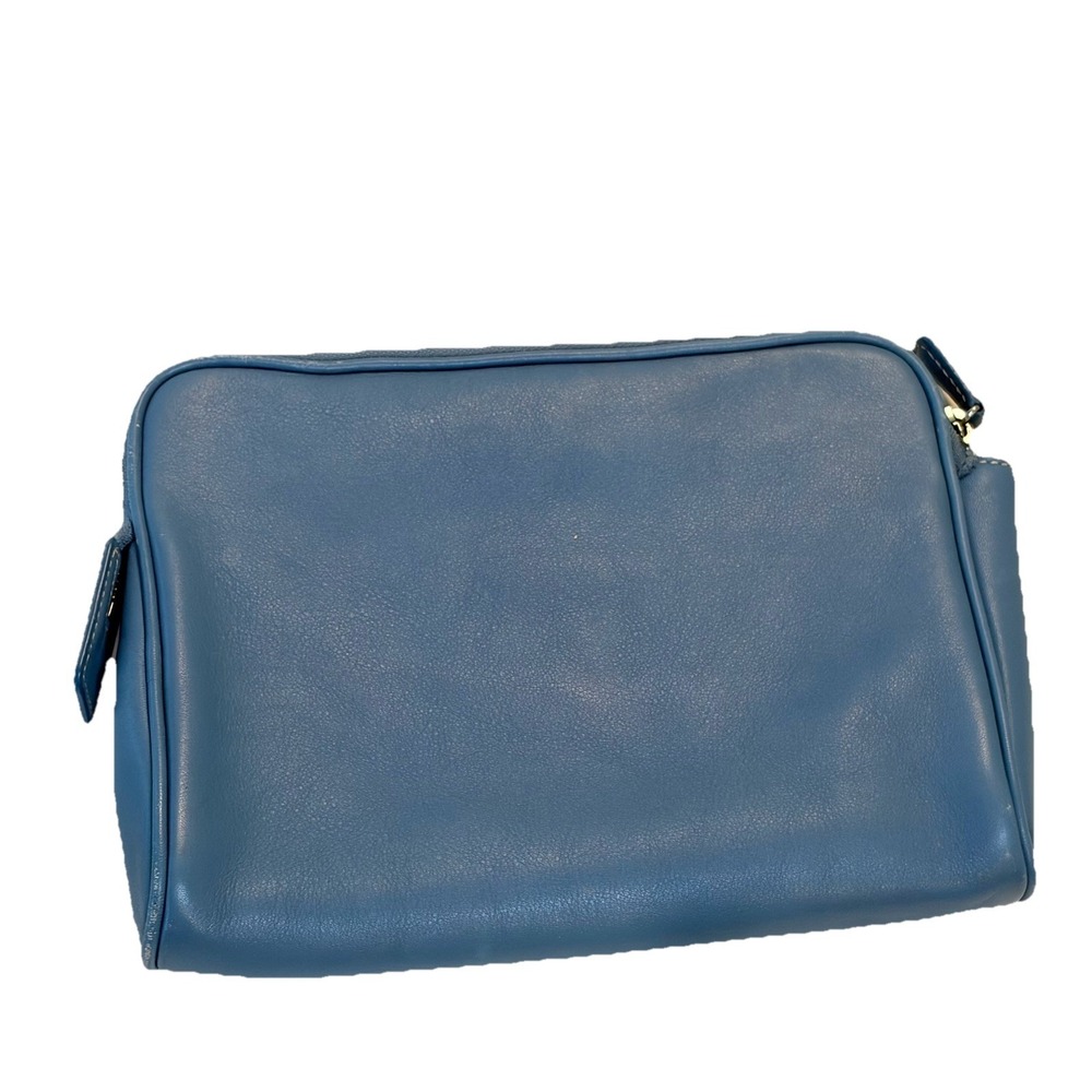 COACH Vintage BLUE LEATHER Bag COSMETIC Case POUCH Utility Bag Lined Zip Travel - Picture 2 of 11